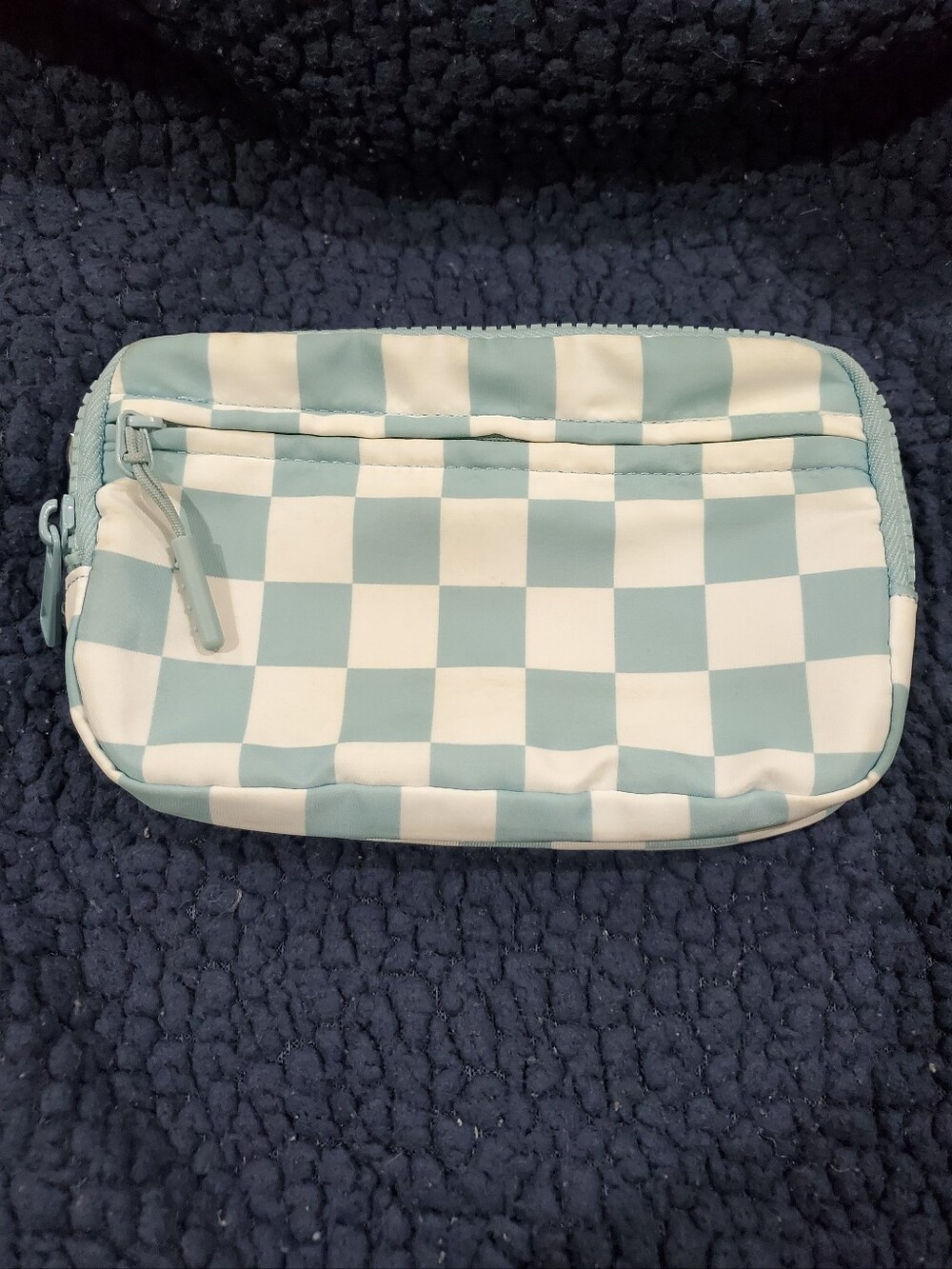 Iris & Rainbow Light Blue Checkered Wristlet Pouch
